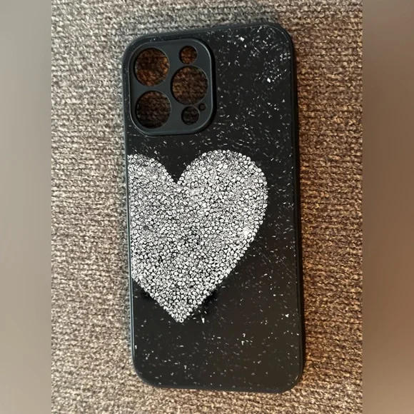 14 Pro Max ❤️ Heart Phone Case~Beautiful picture of Clear Heart Rhinestone. NEW - Picture 5 of 7